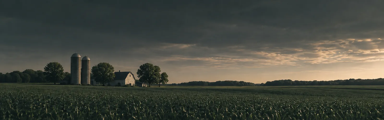 Fields and a farm on the Midwest horizon